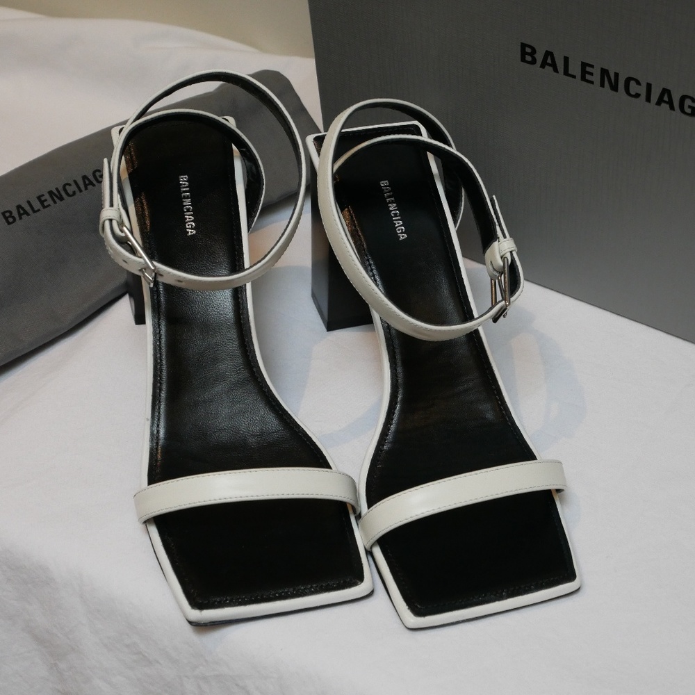 NWT Balenciaga Double Strap Square Sandal - White
